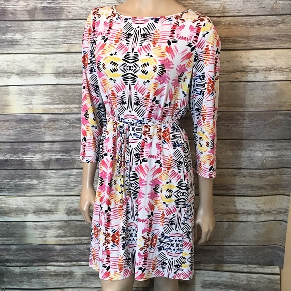 Ivanka Trump Dresses & Skirts - Ivanka Trump Dress Tie Waist Pink Printed Stretch
